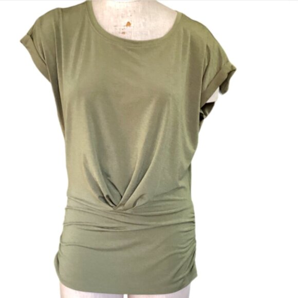 Cato Ruched Drop Waist Dolman Sleeve Tee Top Sz M Green #115P - Picture 1 of 8